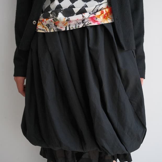 Tuck detail stripe balloon layered skirt