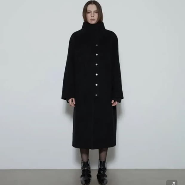 쓰리투에이티 스냅 버튼 울 코트 네이비 s