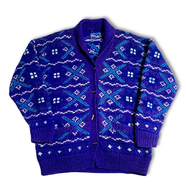 [XL~] 90s  Hand-Knit Purple Cardigan