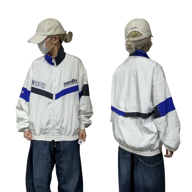 엘레쎄 올드스쿨 화이트 오버핏 바람막이 자켓 L