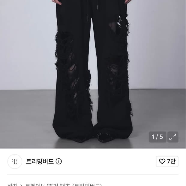 트리밍버드 데미지 와이드 스웻팬츠 블랙