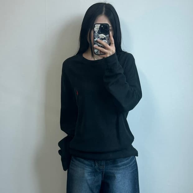 폴로 랄프로렌 자수로고 블랙 와플 니트