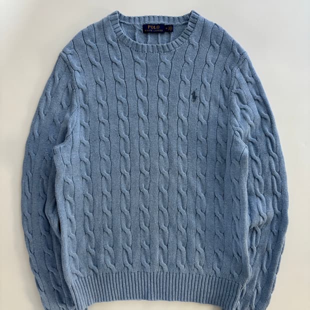 Polo 폴로 랄프로렌 신형 스카이블루 컬러 코튼 케이블 니트