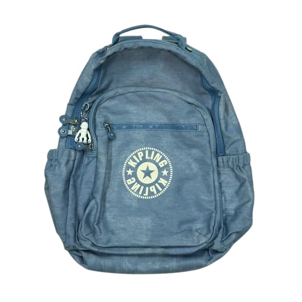키플링 빈티지 빅로고 데님 포켓 백팩 가방 블루