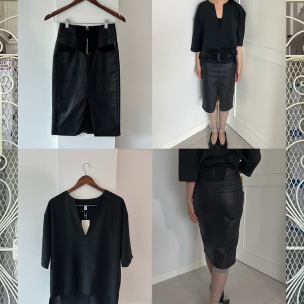 Zip Detail Coated Skirt / 빈티지 미디 스커트