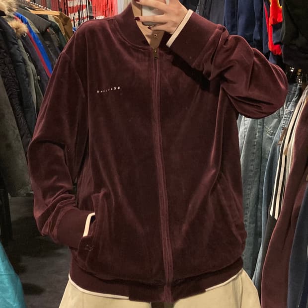 [IM] 션존 버건디 벨벳 블루종 집업 자켓
