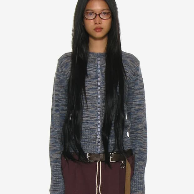 파르티멘토 우먼 와이드 리브 버튼업 니트 가디건 m 믹스네이비