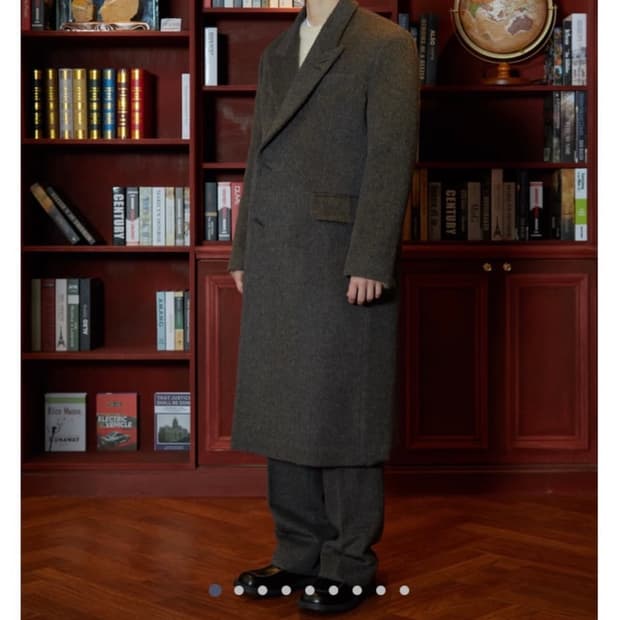 Stu 헤어리 더블 코트 차콜 L