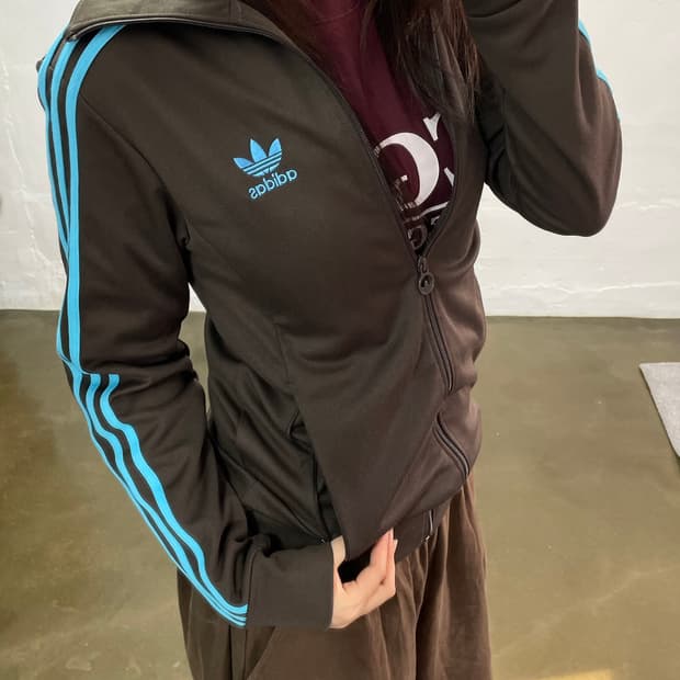 아디다스 브라운 블루 삼선 트랙탑 져지 90
