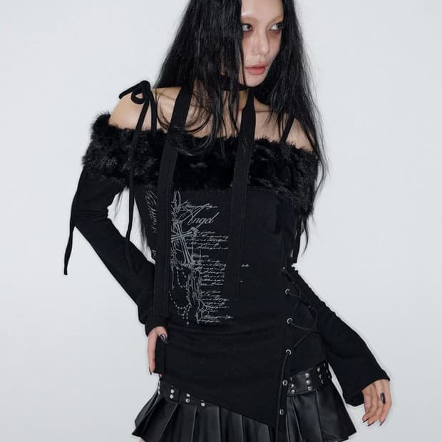 낫노잉 오프숄더 퍼 슬리브