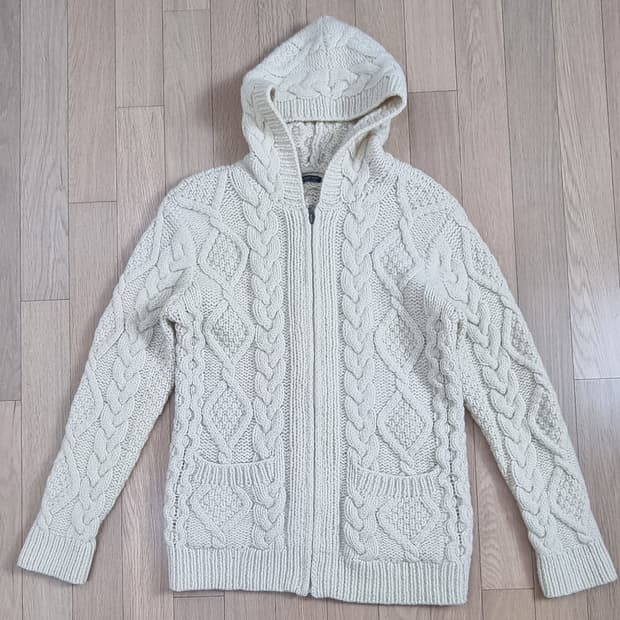 핸드메이드 울 100% 후드니트 집업 Free _ 여성,실측확인