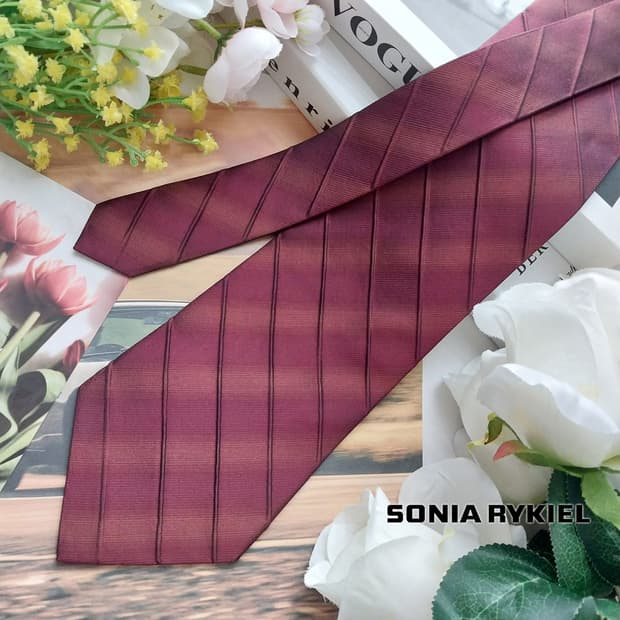 소니아 리키엘 실크 와인 스트라이프 넥타이 10cm A+등급  K1211