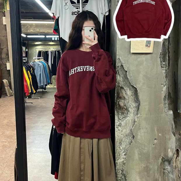 디스이즈네버뎃 레터링 맨투맨 버건디 L #csz2238