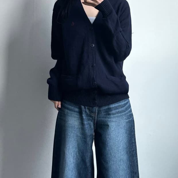 빈폴 자수로고 네이비 니트 가디건