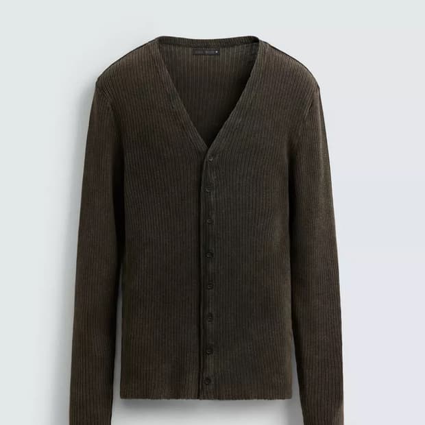 자라 워싱 골지 머슬핏 가디건(카키)