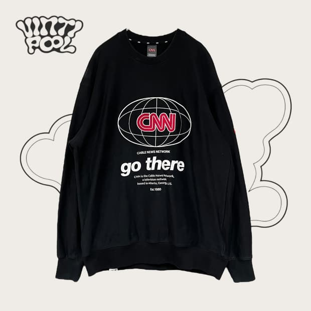 CNN 고데어 네트워크 자수 프린팅 맨투맨 95 블랙
