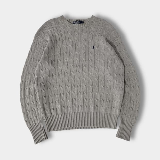 폴로 랄프로렌 90‘s 루즈핏 그레이 코튼 꽈배기 니트