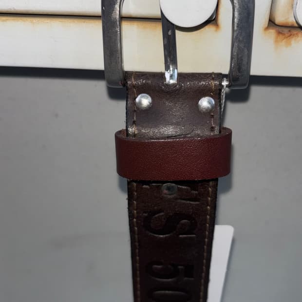 리바이스 501 브라운 레터링 레더 벨트 