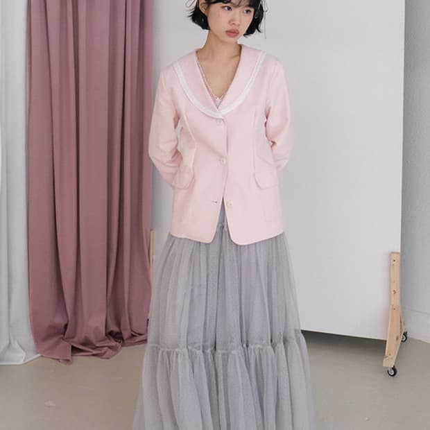 샤키리 로지 세일러 레이스업 자켓 + 보우 포켓 셔츠 핑크