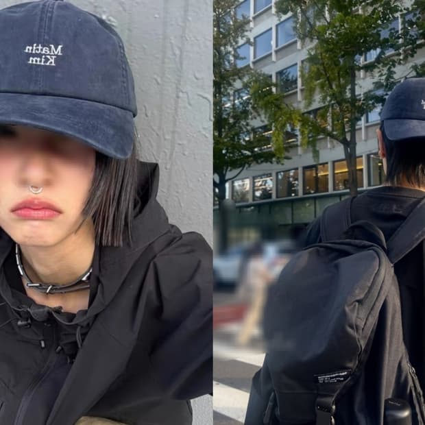 네이비 마뗑킴 미니 로고 볼캡 모자 