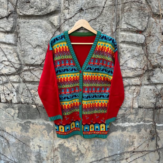 아즈텍 패턴 빈티지 니트 가디건