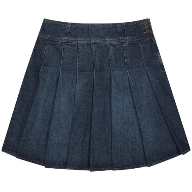 DEEP DENIM PLEATS SKIRT NAVY