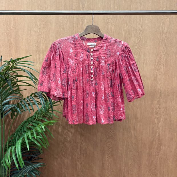 이자벨마랑 에뚜왈 코튼 블라우스 보헤미안 패턴 프린트 플리츠 디테일 핑크