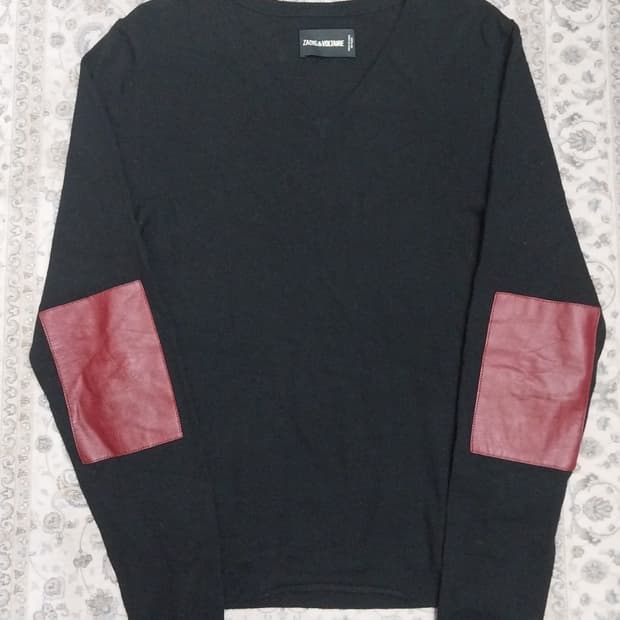 쟈딕앤볼테르 블랙 가죽 엘보우 패치 니트 S (44반-55)