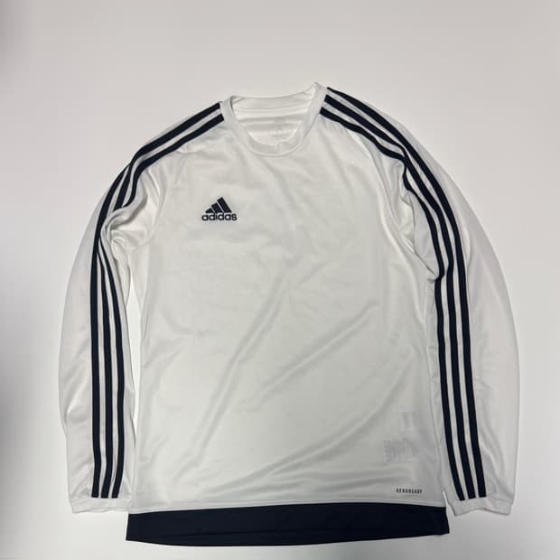 아디다스 화이트 블랙 삼선 기능성 긴팔티 M