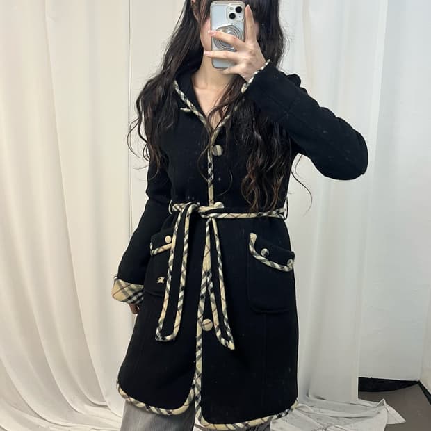 Burberry Nova Check Knit Hooded Coat