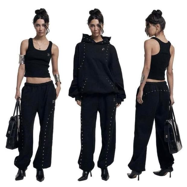 오도어 - Grunge stud hood/pants set 1사이즈/블랙