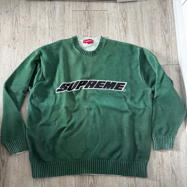 [L] Supreme 23ss 프린트 워시드 스웨터 올리브
