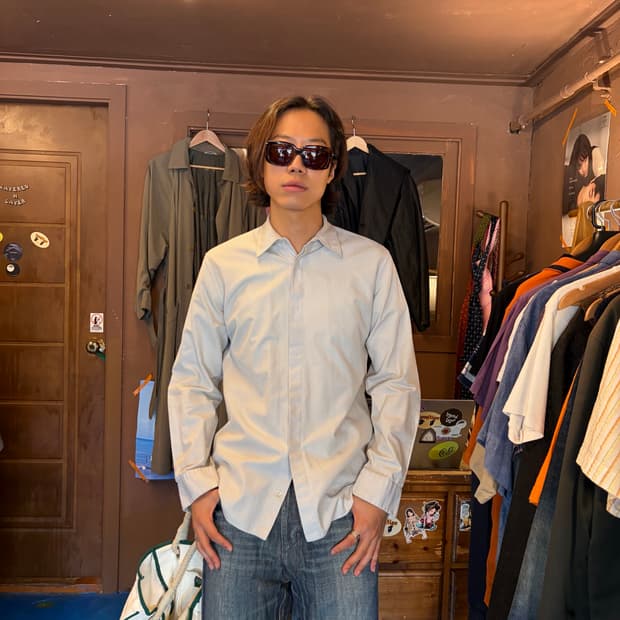 JIL SANDER 질 샌더 해링본 화이트 그레이 미니멀 셔츠