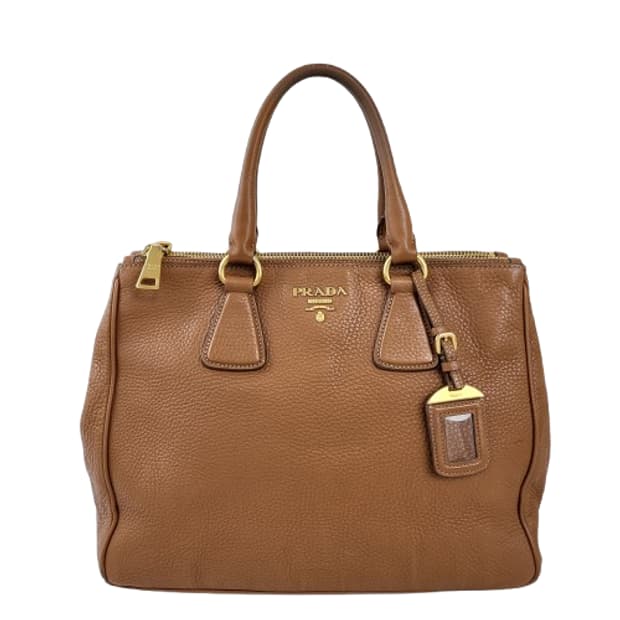 정품 프라다 비텔로 다이노 브라운 레더 토트백