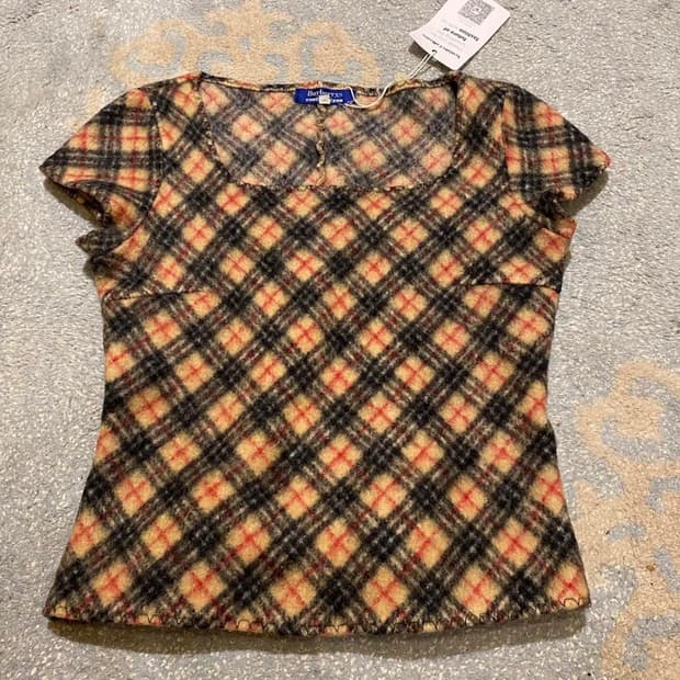 [Burberry Blue Label] 버버리 울 체크 크롭 탑