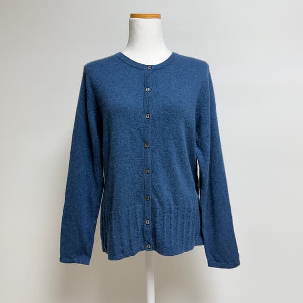 [캐시미어 100%] 청색 라운드넥 가디건 M-L