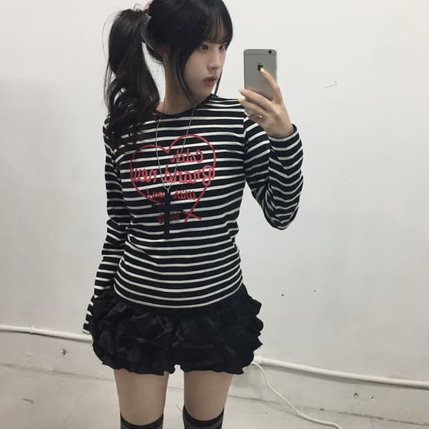 [VANITY VANILLA] 러블리 스트라이프 하트 슬리브리스