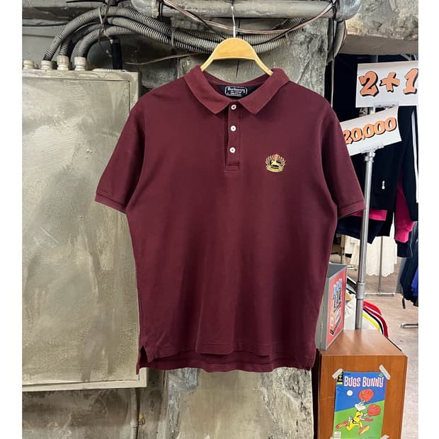 버버리 반팔 카라티 버건디 M #csz3799