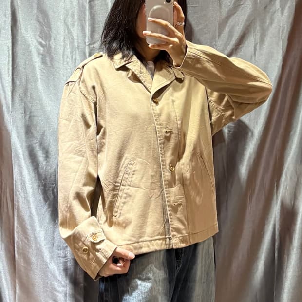 S 폴로랄프로렌 레더 패치 베이지 코튼 자켓