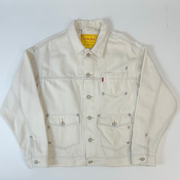 리바이스 오버핏 RED 화이트 그레이 스티치 트러커 자켓