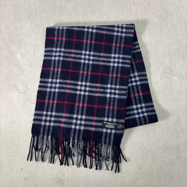 버버리 노바체크 캐시미어 블랙라벨 네이비 머플러