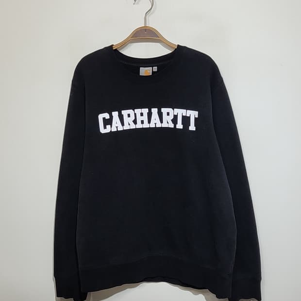 (L) 칼하트 빅로고 맨투맨 블랙 기모 스웨트 티셔츠 