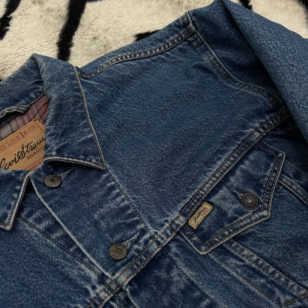 [XL]리바이스 90s 체크누빔 데님 트러커 자켓