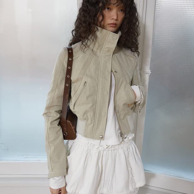 마뗑킴 컬러 믹스드 슬림 봄버 점퍼 S