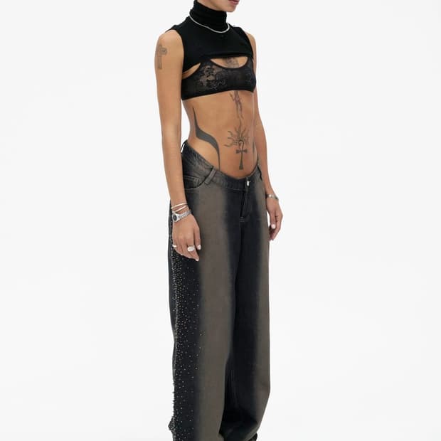 604service Beaded U Shape Waist Jean