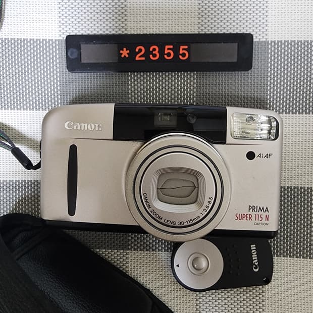 캐논 프리마 슈퍼 115 N 캡션 필름카메라 리모컨 파우치포함