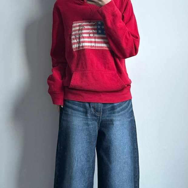 폴로 랄프로렌 성조기 레드 후드티