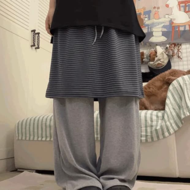 레이어드 랩스커트 밴딩 치마바지 트레이닝 팬츠 빈티지