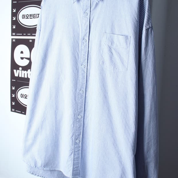 (M-XL) 테이크이지 셔츠 남방 옥스포드 스트라이프 연블루-H33040