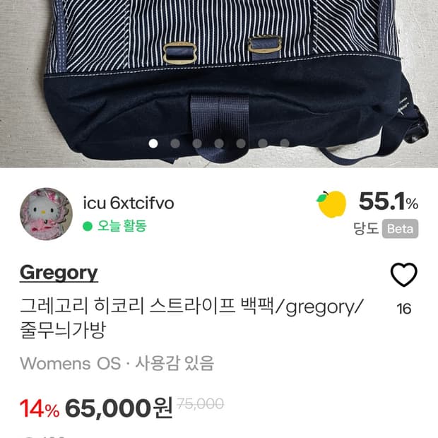 오늘 쿨거래시 택포 6만원/그레고리 히코리스트라이프 백팩